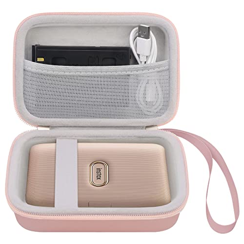 Elonbo Hard Carry Case for Fujifilm Instax Mini Link 2 / Fujifilm Instax Mini Link Smartphone Printer, Instant Photo Printer Travel Protective Case, Extra Mesh Pocket Fits Film Charger, Rose Gold