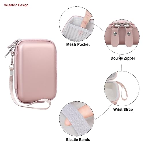 Elonbo Hard Carry Case for Fujifilm Instax Mini Link 2 / Fujifilm Instax Mini Link Smartphone Printer, Instant Photo Printer Travel Protective Case, Extra Mesh Pocket Fits Film Charger, Rose Gold