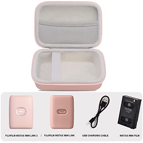 Elonbo Hard Carry Case for Fujifilm Instax Mini Link 2 / Fujifilm Instax Mini Link Smartphone Printer, Instant Photo Printer Travel Protective Case, Extra Mesh Pocket Fits Film Charger, Rose Gold