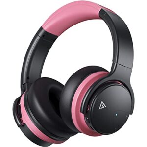 purelysound e7 active noise cancelling headphones, wireless over ear bluetooth headphones, 20h playtime, rich deep bass, comfortable memory foam ear cups for travel, home office -pink