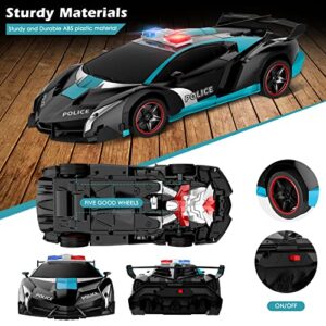 Febyhim Remote Control Car, 2.4Ghz Transform RC Cars, 1:18 Scale Police Car Toy with Flashing Light, One Button Transformation,360 Degree Rotating Drifting Toys for Boys Age 4-7