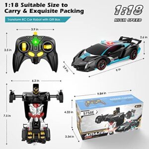 Febyhim Remote Control Car, 2.4Ghz Transform RC Cars, 1:18 Scale Police Car Toy with Flashing Light, One Button Transformation,360 Degree Rotating Drifting Toys for Boys Age 4-7