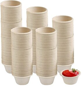cezoyx 300 pack 2 oz natural bagasse fiber cups, disposable paper condiment cups compostable tasting cups, sample portion cups for jello shot, souffle, condiment, sauce