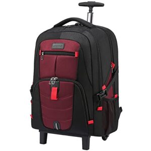 lovevook rolling backpack, laptop backpack with wheels waterproof travel backpack for men carry on luggage business backpack fits 17 inch laptop for travel(17 inch,red)