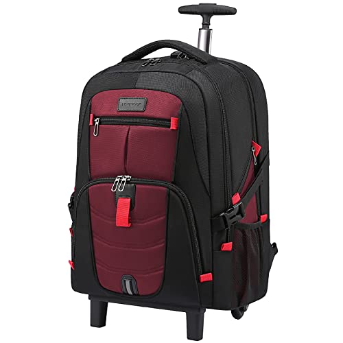 LOVEVOOK Rolling Backpack, Laptop Backpack with Wheels Waterproof Travel Backpack for Men Carry on Luggage Business Backpack fits 17 inch Laptop for Travel(17 inch,Red)