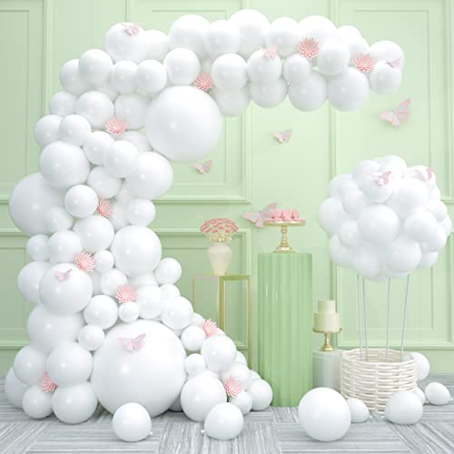 CUTEUP White Balloons Garland Kit - 120 Pcs 18/10/12/5 Inch White Balloon Difference Size White Qualatex Balloons As Party Decorations for Birthday Bachelorette Party Graduation Wedding Baby Shower