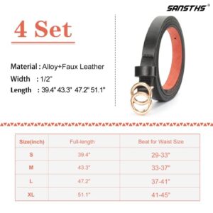 SANSTHS Skinny Belts for Women, 4 Set Thin Faux Leather Belts with Gold Double O Buckle for Jeans Pant Dress Summe£¨S,Leopard £©