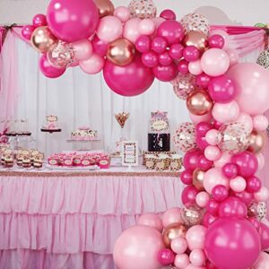 150PCS Pink Balloons Garland Arch Kit, 18 12 10 5 inch Hot Pink Metallic Rose Gold and Confetti Balloons Garland, Barbie Balloons Arch for Princess Birthday Party Wedding Baby Bridal Shower Engagement