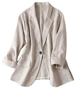 linen blazer women linen jackets casual spring summer blazers lightweight clothes (beige blazer, m)