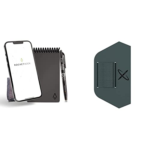 Rocketbook Smart Reusable Notebook - Dot-Grid Eco-Friendly Notebook- Deep Space Gray Cover, Mini Size (3.5" x 5.5") & Pen/Pencil Holder (Pen Station)