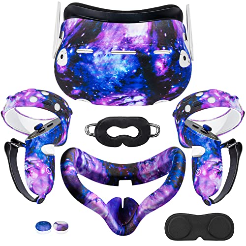 Silicone Cover Accessories Compatible with Oculus Quest 2丨Headset Silicone Face Cover丨Shell Cover丨Touch Controller Grip Cover丨Protective Lens Cover丨Disposable Eye Cover (Starry Purple)