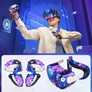 Silicone Cover Accessories Compatible with Oculus Quest 2丨Headset Silicone Face Cover丨Shell Cover丨Touch Controller Grip Cover丨Protective Lens Cover丨Disposable Eye Cover (Starry Purple)