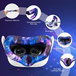 Silicone Cover Accessories Compatible with Oculus Quest 2丨Headset Silicone Face Cover丨Shell Cover丨Touch Controller Grip Cover丨Protective Lens Cover丨Disposable Eye Cover (Starry Purple)