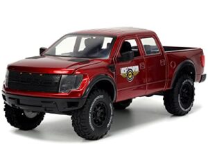 jada toys just trucks 1:24 2011 ford svt raptor die-cast car red with tire rack, toys for kids and adults