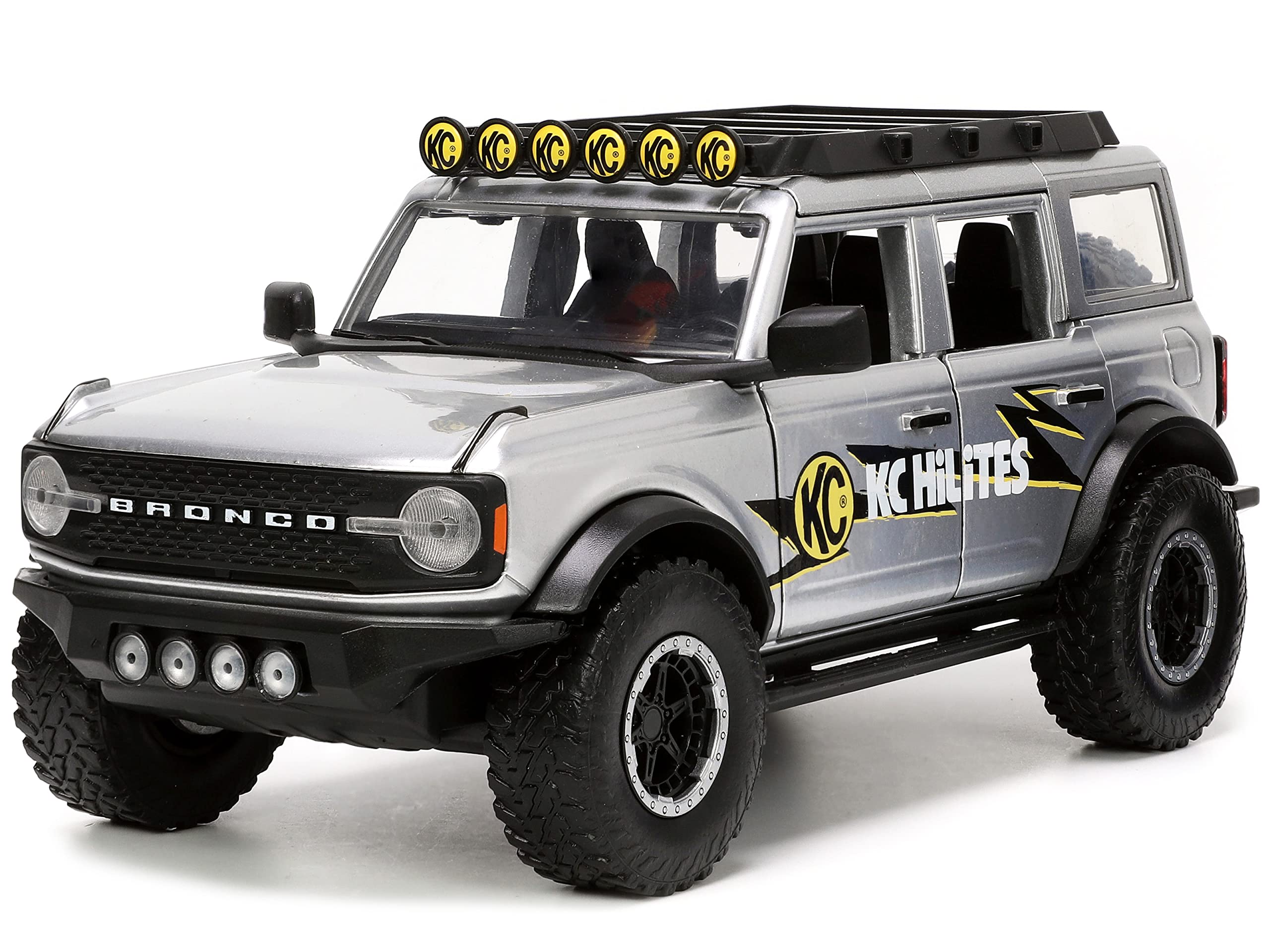 Jada Toys Just Trucks 1:24 2021 Ford Bronco Die-cast Car Gray with Tire Rack, Toys for Kids and Adults