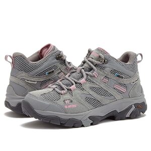 hi-tec apex lite mid wp waterproof hiking boots for women, lightweight outdoor and trail shoes - medium grey/light pink, 9.5 medium