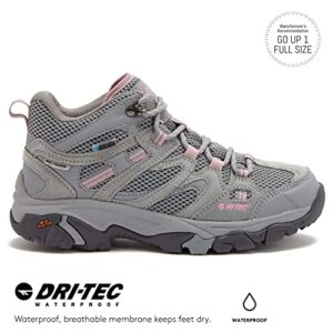 HI-TEC Apex Lite Mid WP Waterproof Hiking Boots for Women, Lightweight Outdoor and Trail Shoes - Medium Grey/Light Pink, 9.5 Medium