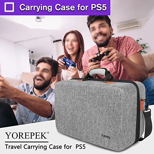 YOREPEK Hard Shell Carrying Case for PS5, Travel Bag Compatible with Playstation 5 Console Controller, Protective Storage Bag for PS5 Disk Digital Edition, Games, Headset and Gaming Accessories, Grey