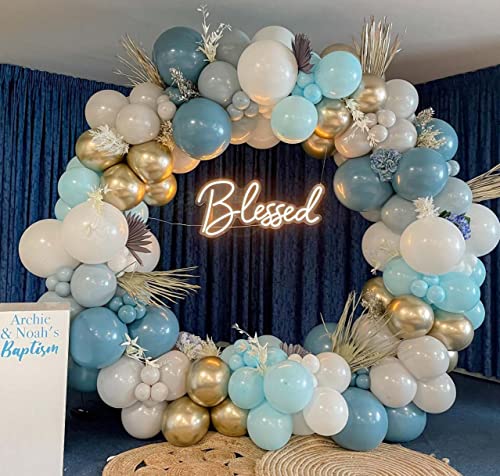 Dusty Blue Balloon Garland Arch Kit 165pcs White Sand Pastel Macaron Blue Ocean Blue Chrome Gold Balloon Boho Baby Shower Wedding Boy Birthday Decoration