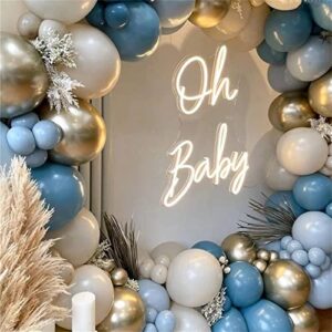 Dusty Blue Balloon Garland Arch Kit 165pcs White Sand Pastel Macaron Blue Ocean Blue Chrome Gold Balloon Boho Baby Shower Wedding Boy Birthday Decoration