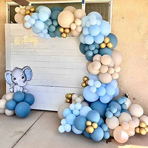 Dusty Blue Balloon Garland Arch Kit 165pcs White Sand Pastel Macaron Blue Ocean Blue Chrome Gold Balloon Boho Baby Shower Wedding Boy Birthday Decoration