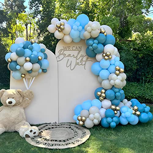 Dusty Blue Balloon Garland Arch Kit 165pcs White Sand Pastel Macaron Blue Ocean Blue Chrome Gold Balloon Boho Baby Shower Wedding Boy Birthday Decoration