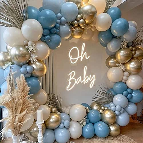 Dusty Blue Balloon Garland Arch Kit 165pcs White Sand Pastel Macaron Blue Ocean Blue Chrome Gold Balloon Boho Baby Shower Wedding Boy Birthday Decoration