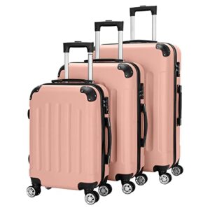 karl home 3-piece luggage set travel lightweight suitcases with rolling wheels, tsa lock & moulded corner, carry on luggages for business, trip, rose gold (20"/24"/28")