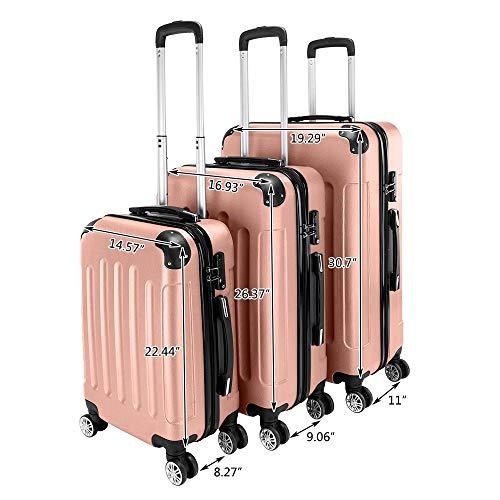 Karl home 3-Piece Luggage Set Travel Lightweight Suitcases with Rolling Wheels, TSA lock & Moulded Corner, Carry on Luggages for Business, Trip, Rose Gold (20"/24"/28")