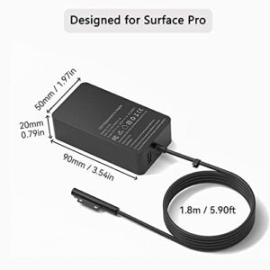 Surface Pro Charger, 65W Power Supply Adapter for Microsoft Surface Pro X/9/8/7/6/5/4/3, Surface Laptop 2/3/4, Surface Laptop Go, Surface Go, Surface Book 1/2/3, with Power Cord