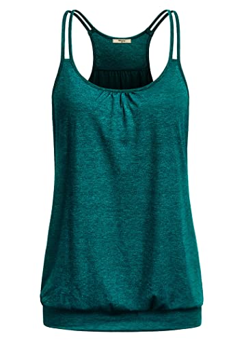 Miusey Yoga Tops for Women Loose Fit Womens Tank Tops Loose Fit Knit Sleeveless Bottom Banded Strappy Lightweight Active Tunic Tank Tops Green XX-Large