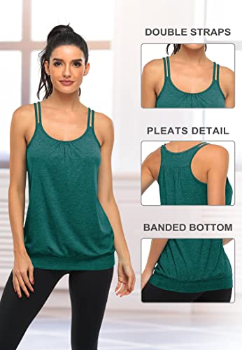 Miusey Yoga Tops for Women Loose Fit Womens Tank Tops Loose Fit Knit Sleeveless Bottom Banded Strappy Lightweight Active Tunic Tank Tops Green XX-Large