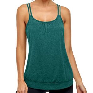 Miusey Yoga Tops for Women Loose Fit Womens Tank Tops Loose Fit Knit Sleeveless Bottom Banded Strappy Lightweight Active Tunic Tank Tops Green XX-Large