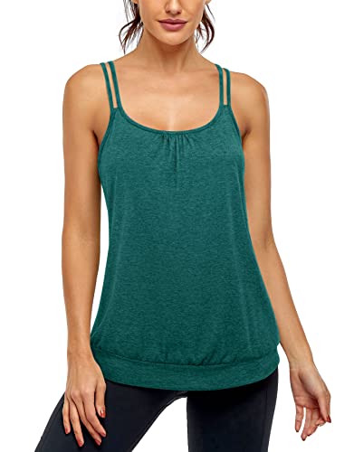 Miusey Yoga Tops for Women Loose Fit Womens Tank Tops Loose Fit Knit Sleeveless Bottom Banded Strappy Lightweight Active Tunic Tank Tops Green XX-Large