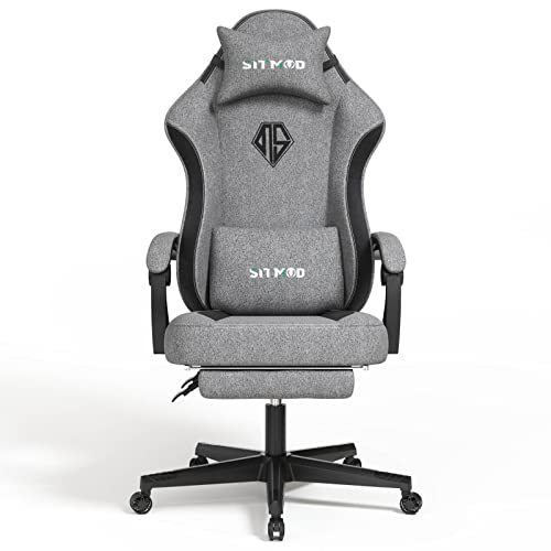 SITMOD Gaming Chair with Footrest-Computer Ergonomic Video Game Chair-Backrest and Seat Height Adjustable Swivel Task Chair for Adults with Lumbar Support(Gray)-Fabric