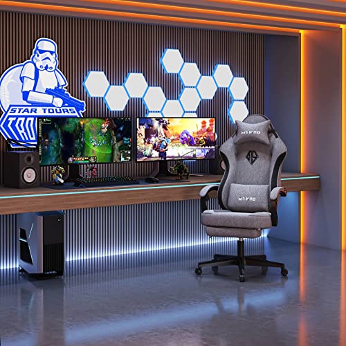 SITMOD Gaming Chair with Footrest-Computer Ergonomic Video Game Chair-Backrest and Seat Height Adjustable Swivel Task Chair for Adults with Lumbar Support(Gray)-Fabric