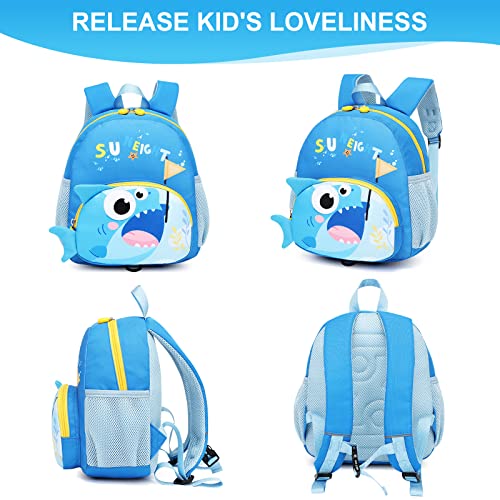 Netlmfg Backpack Harness for Toddlers, Kids 3D Cartoon Shark Casual Bags for Boys Girls - Lightweight Waterproof Mini Backpack (12M+)