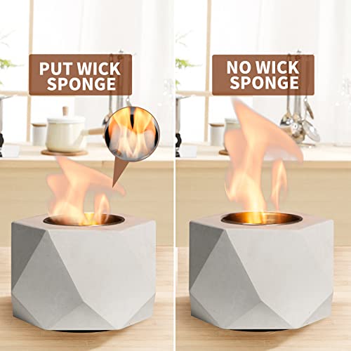 KIZZBY Table Top Fire Pit Bowl - Concrete Tabletop Fireplace Indoor Outdoor Decor Portable Rubbing Alcohol Burner Smores Maker for Patio Balcony with Extinguisher