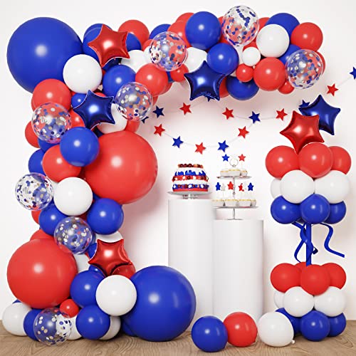 RUBFAC 160pcs Red White and Blue Balloons Garland Arch Kit 4th of July Decoration Graduation Birthday Wedding Nautical Baseball Theme with Star Foil Balloons