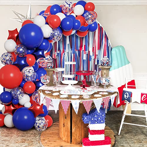 RUBFAC 160pcs Red White and Blue Balloons Garland Arch Kit 4th of July Decoration Graduation Birthday Wedding Nautical Baseball Theme with Star Foil Balloons