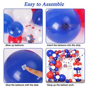 RUBFAC 160pcs Red White and Blue Balloons Garland Arch Kit 4th of July Decoration Graduation Birthday Wedding Nautical Baseball Theme with Star Foil Balloons