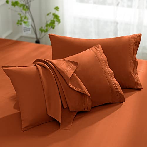 Aormenzy Microfiber Pillow Cases - Standard Size Set of 4-1800 Thread Count Ultra Soft Rust Pillowcases - Wrinkle Resistant Pillow Covers with Envelope Closure - 20" x 26"