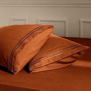 Aormenzy Microfiber Pillow Cases - Standard Size Set of 4-1800 Thread Count Ultra Soft Rust Pillowcases - Wrinkle Resistant Pillow Covers with Envelope Closure - 20" x 26"