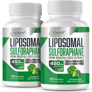 osasuna liposomal sulforaphane 450mg, maximum absorption, glucoraphanin with myrosinase, antioxidant supplement from broccoli seed extract, 120 softgels