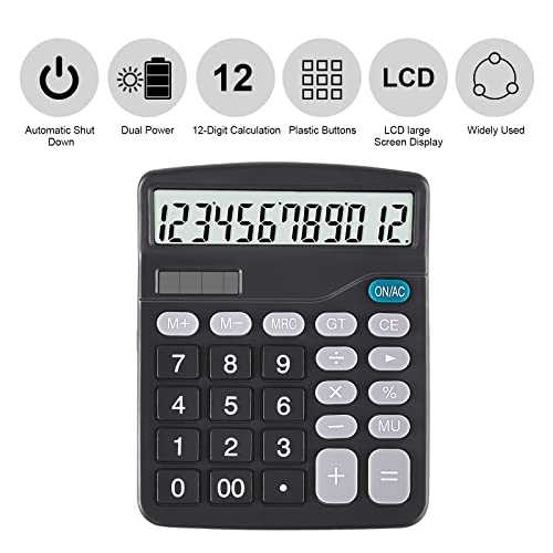 EooCoo Basic Standard Calculator 12 Digit Desktop Calculator with Large LCD Display and Sensitive Button for Office, School, Home & Business Use - Black