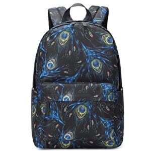 ecodudo Feather Print Girls Backpack Set for Teens Backpacks School Bookbags with Lunch Bag (Feather Black)