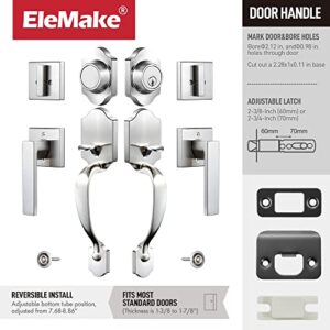 Voltstorm Front Door Lock Set - Double Door Handle Sets with Deadbolt, Door Lock with Handle Lever for Right and Left Hand, Double Cylinder Handleset Satin Nickel for Front Door Entrance Airbnb