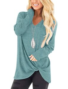 simplefun long sleeve tee shirts for women loose fit v-neck fall knotted sexy tops with sleeves light green m