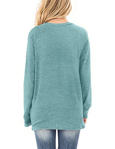 SimpleFun Long Sleeve Tee Shirts for Women Loose Fit V-neck Fall Knotted Sexy Tops with Sleeves Light Green M