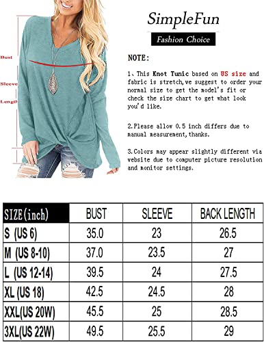 SimpleFun Long Sleeve Tee Shirts for Women Loose Fit V-neck Fall Knotted Sexy Tops with Sleeves Light Green M